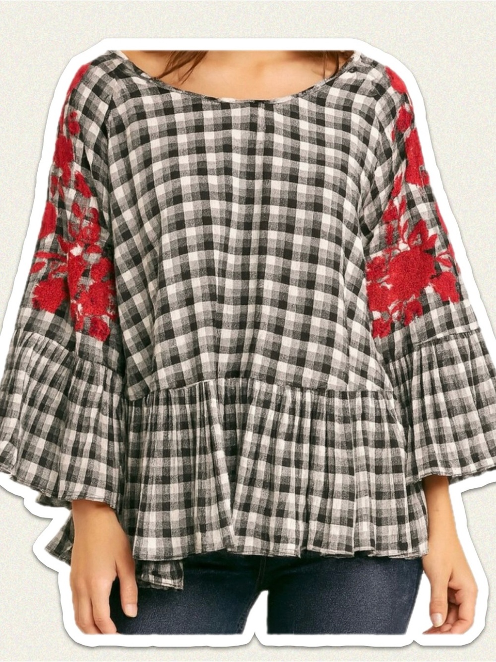 Entro Checkered print with Red flowers.